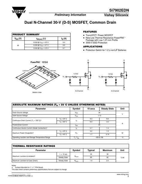 Si Edn Datasheet Dual N Channel V D S Mosfet Common Drain