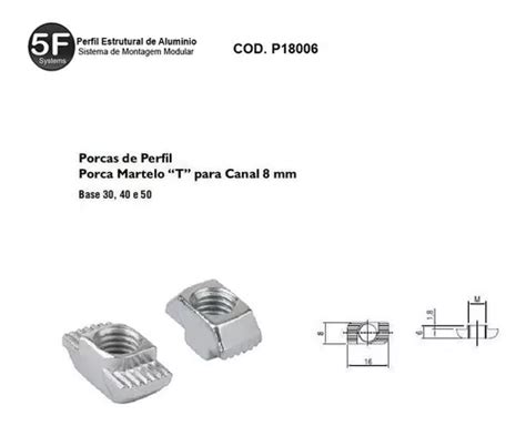 Kit 30 Porca Martelo T M6 Canal 8mm