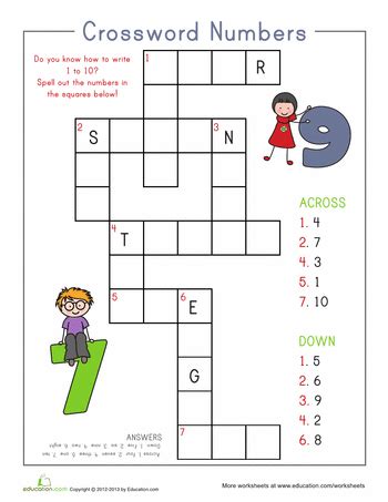 Number Crossword Worksheet Education English Worksheets For