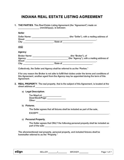 Free Indiana Real Estate Listing Agreement Pdf Word