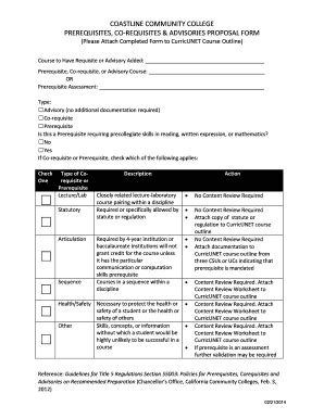 Fillable Online Coastline Community College Prerequisites Co