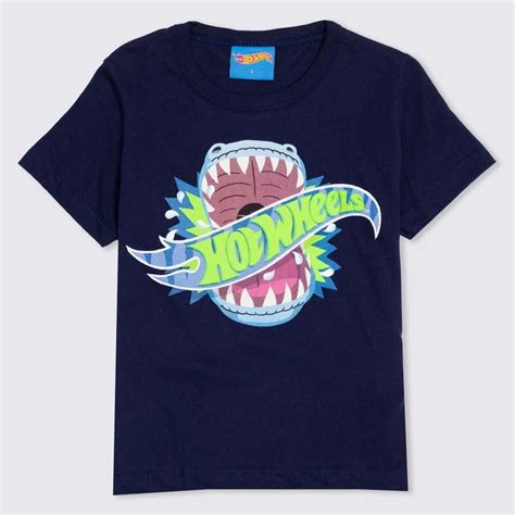 Camiseta A Anos Malha Hot Wheels Mattel Azul Marinho