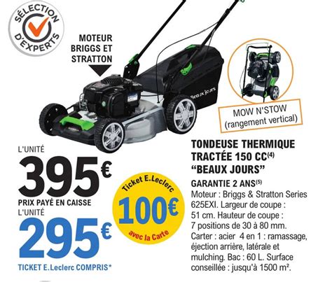 Promo Tondeuse Thermique Tract E Cc Beaux Jours Chez E Leclerc