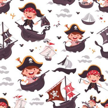 Cute Cartoon Swashbuckling Pirate And Ship Pattern Pirate Sailor