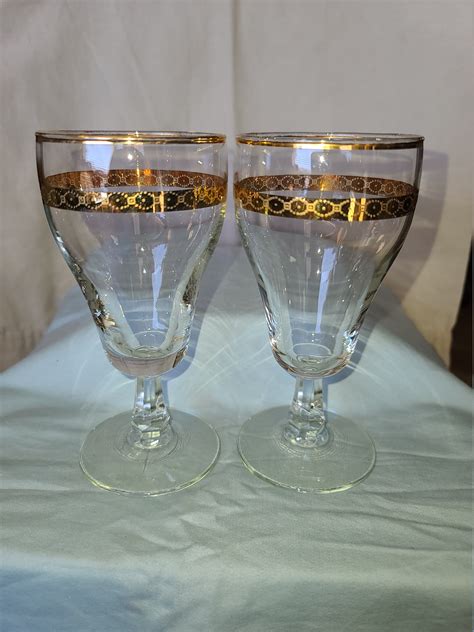 Vintage Fleur De Lis Cordial Glasses Set 6 Multicolor Gold Stemware Bar