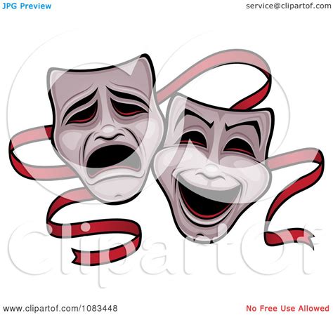 Clipart Comedy And Tragedy Theater Masks And Red Ribbon Royalty Free