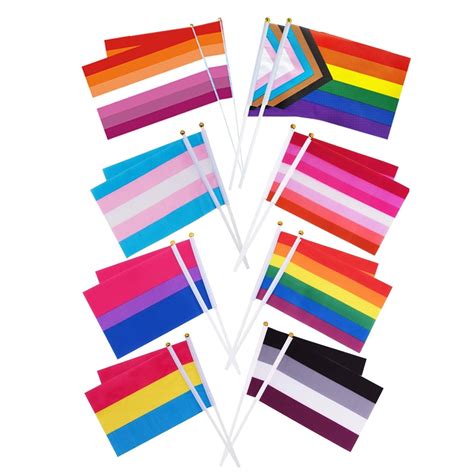 56 Pieces Rainbow Pride Flag Bisexual Gay Stick Flags Pansexual