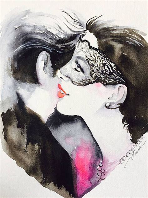 Romantic Bliss Original Watercolor Painting Romantic Illustration By