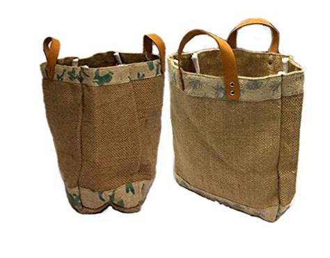 Burlap Tote Bag With Genuine Leather Handles 14x11x6 Inch Etsy