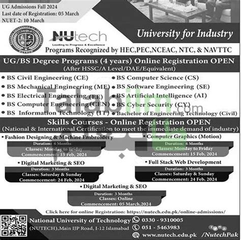 National University Of Technology Announced Admissions Talabilm