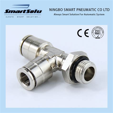 Bspt Brass Nickel Plated T Branch Push In Pneuamtic Fittings China