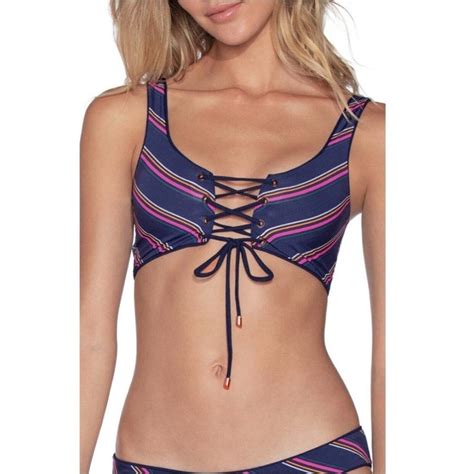 Maaji Ink Blue Rib Dazzling Rib 4 Way Reversible Bikini Top Size S