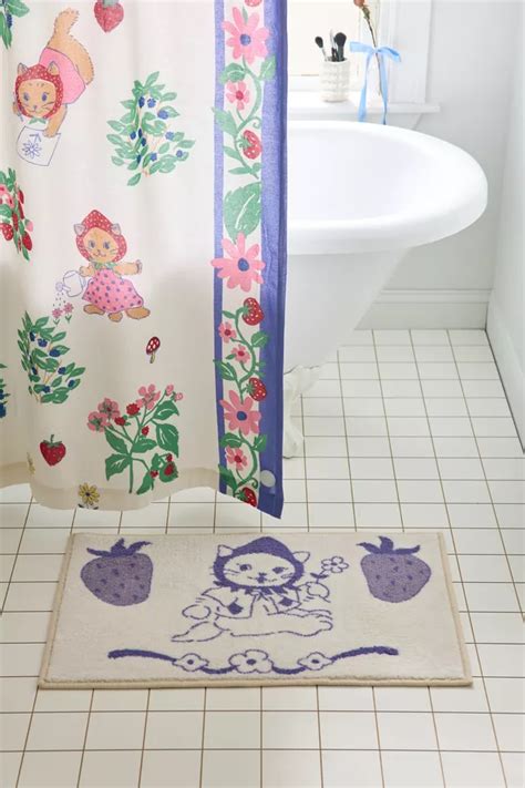 Strawberry Cat Plush Tufted Bath Mat Urban Outfitters Canada