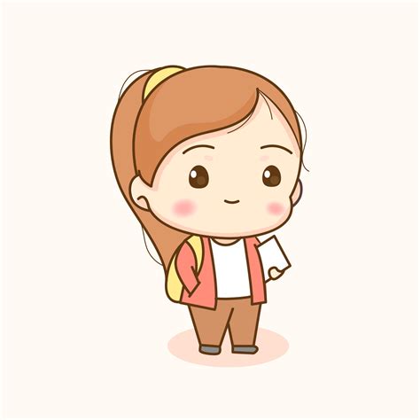 Cute girl young student. Chibi cartoon character. Flat vector ...