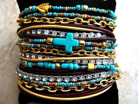 Boho Chic Leather Wrap Bracelet With Turquoise Cross