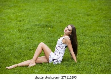 Sexy Brunette Woman Short Dress Sitting Stock Photo 277113293 Shutterstock