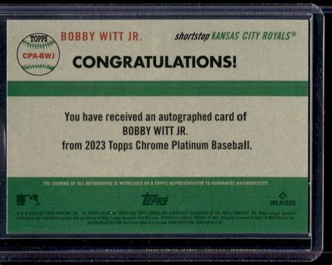 Topps Chrome Platinum Autograph Blue Toile Refractor Bobby Witt Jr