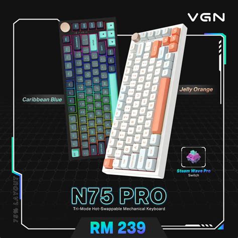 Vgn N Pro Hot Swappable Mechanical Keyboard Steam Wave Pro Carribean Blue Jelly Orange