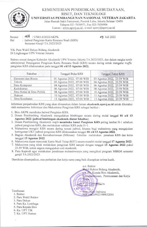 Jadwal Pengisian Kartu Rencana Studi KRS Semester Ganjil TA 2022 2023