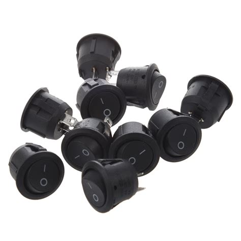 10Pcs AC 6A 10A 250V On Off Snap In SPST Round Boat Rocker Switch Black