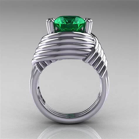 Modern Antique 14k White Gold 30 Carat Emerald Wedding Ring R211 14kwgem Art Masters Jewelry