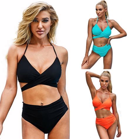 Sexy Women Wrap Top Bikini Set Halter Push Up High Waisted Piece