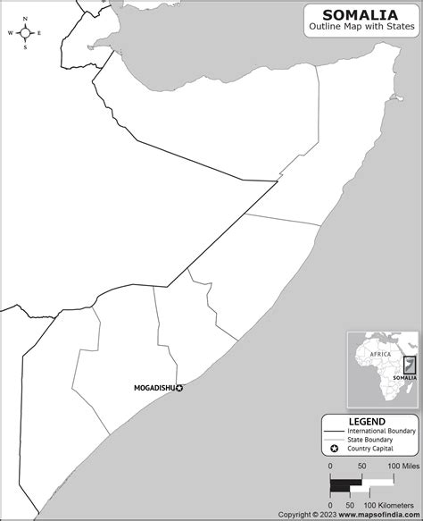 Somalia Outline Map | Somalia Outline Map with State Boundaries