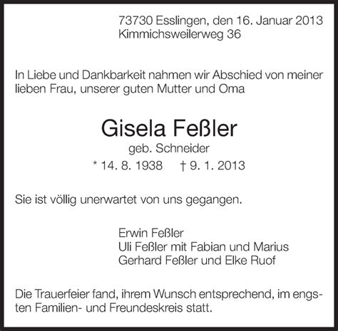 Traueranzeigen Von Gisela Fe Ler Zeit Des Gedenkens De