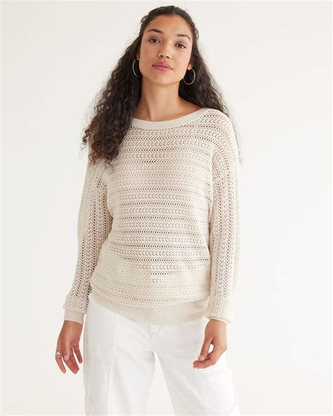 Long Sleeve Crew Neck Sweater With Pointelle Stitches Regular Reitmans