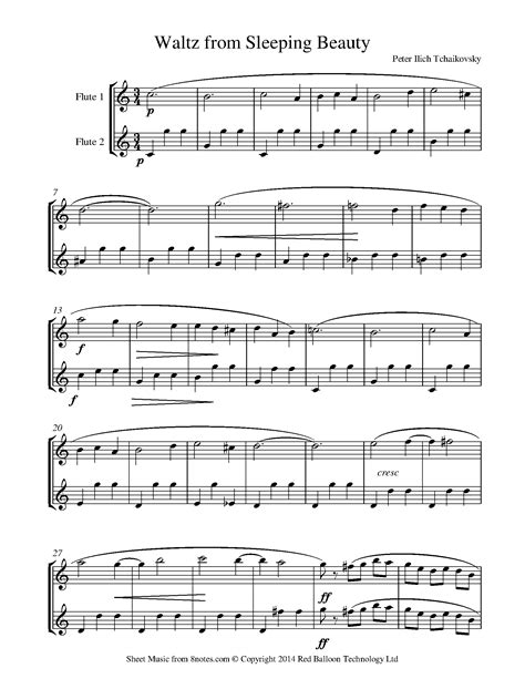 Tchaikovsky Waltz From Sleeping Beauty Sheet Music For Flute Duet