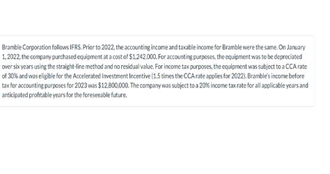 Solved Bramble Corporation Follows IFRS Prior To 2022 The Chegg