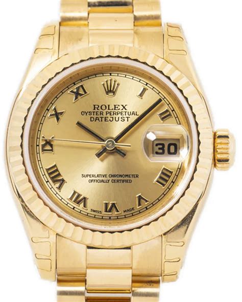 Rolex Lady Datejust 26mm Champagne Dial Yellow Gold Bracelet 179178 Grailzee