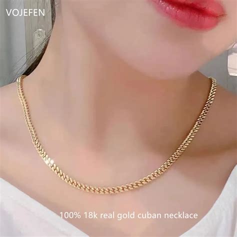 VOJEFEN AU750 Gold Cuban Necklaces Jewellery 18K Pure Gold Chains