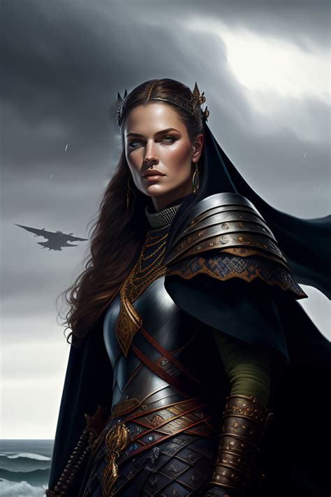 Lexica Medieval Portrait Of A Viking Warrior Woman Wearing Black Chain Armor And A Cloak Sharp