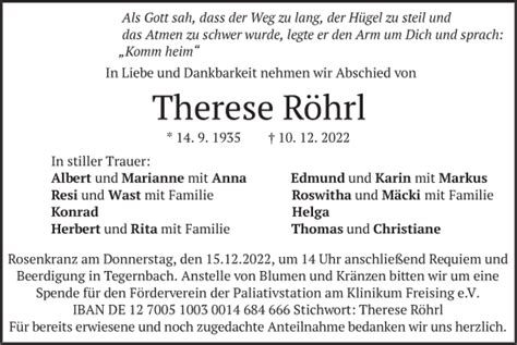 Traueranzeigen von Therese Röhrl trauer merkur de