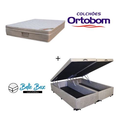 Cama Box Ba Casal Bipartido Suede Bege Colch O Ortobom Airtech