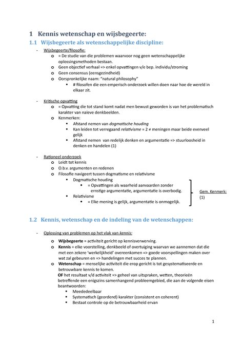 Samenvatting Filo Samenvatting 1 Kennis Wetenschap En Wijsbegeerte