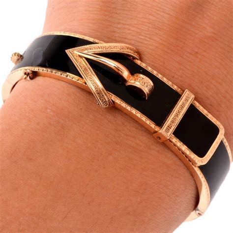 Antique Black Enamel Gold Belt Buckle Bangle Bracelet At Stdibs