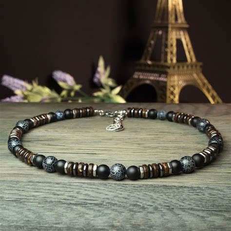 Sublime Collier Homme Perles Mm Pierre Naturelle Agate Etsy