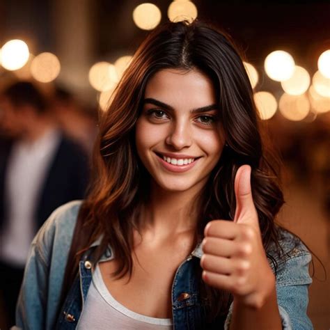 Mujer Sonriente Dando Pulgares Hacia Arriba Foto Premium