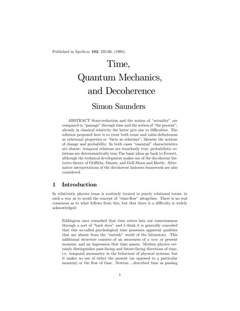 (PDF) Time, Quantum Mechanics, and Decoherence