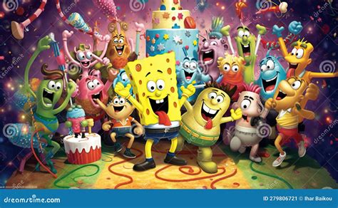 Colorful Spongebob Squarepants And Friends Artwork Stock Illustration