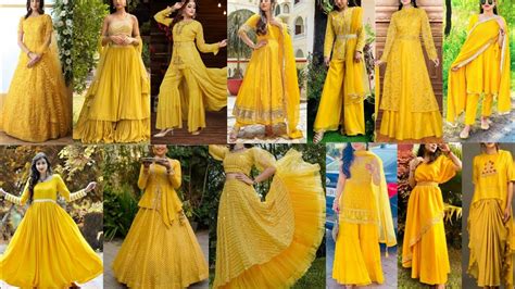 💛 Yellow Colour Dress Designs Yellow Colour Suithaldi Ceremony Outfitsyellowdress