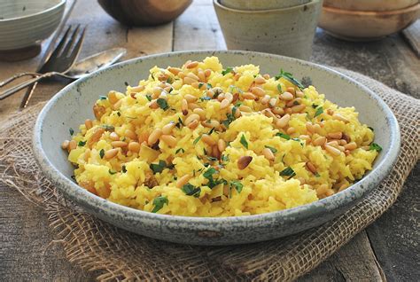 Saffron Rice With Golden Raisins And Pine Nuts An Edible Mosaic Party