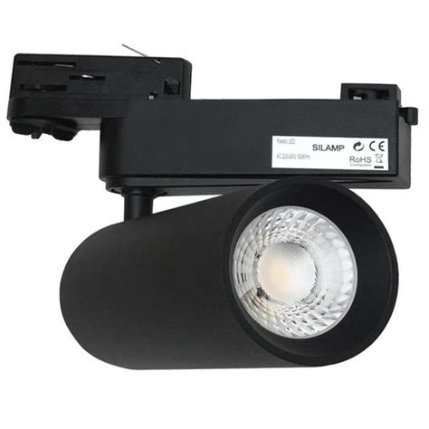 Spot Led Sur Rail W Cob Triphas Noir Blanc Chaud K K