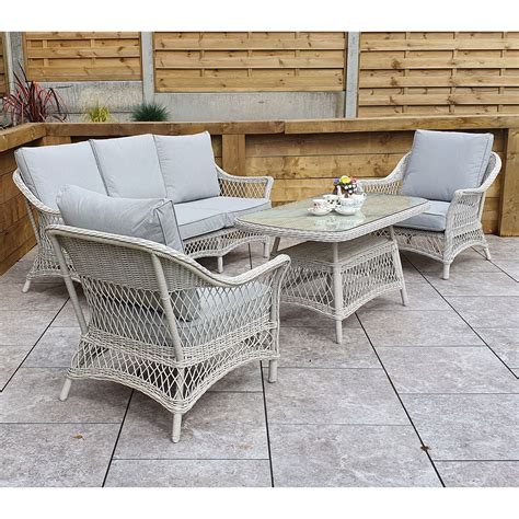 Rose White Rattan 5 Seater Sofa Set With Coffee Table Rattan Garden