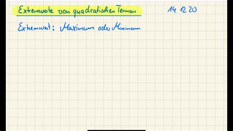 Extremwerte Von Quadratischen Termen Klasse Mathematik Realschule