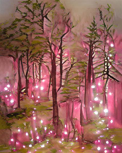 Pink Fairy Forest Digital Art Digital Painting Trees Abstract - Etsy