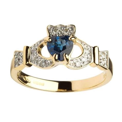 14k Gold Sapphire And Diamond Claddagh Ring Fallers Fallers Irish Jewelry