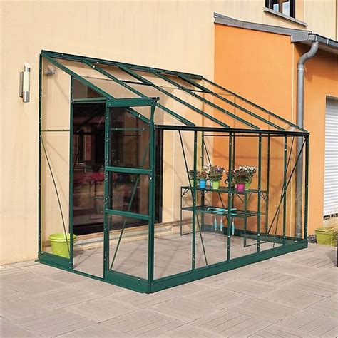 Pack promo n1 serre adossée Rubis 6m² verre trempé laquée verte